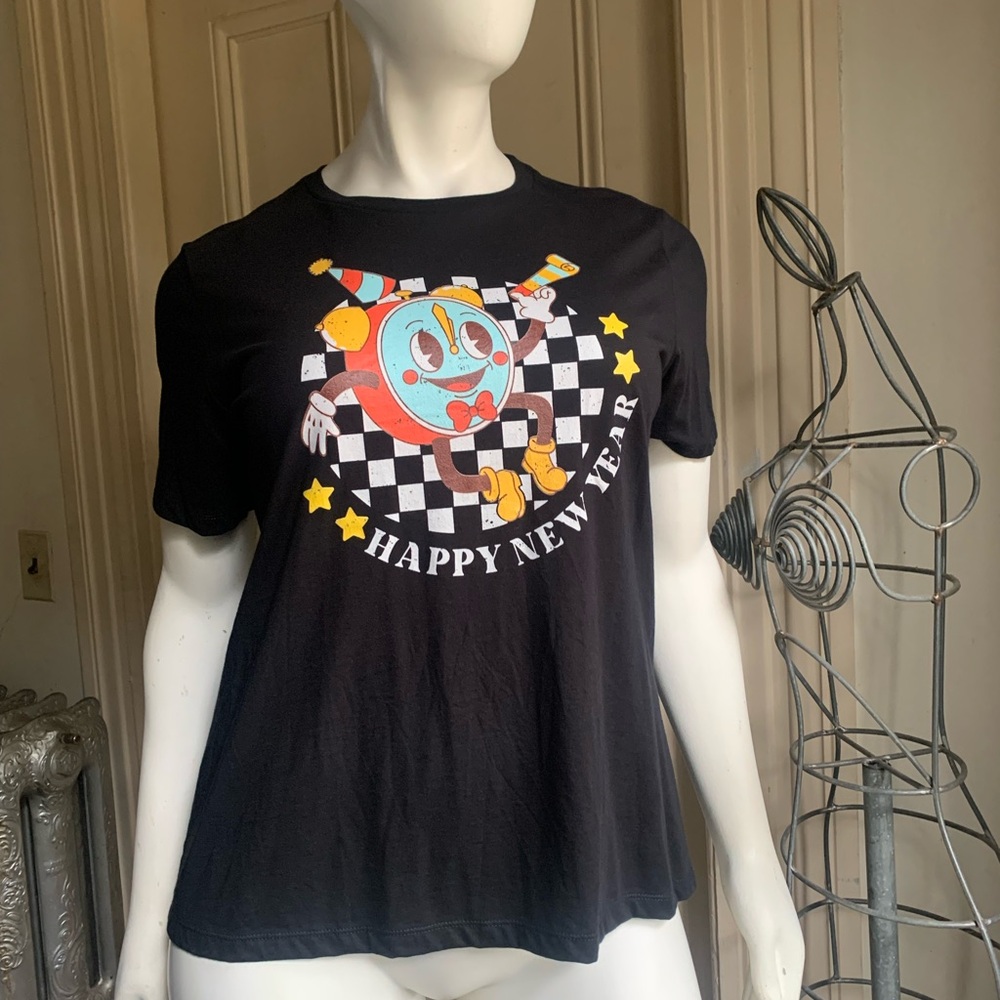 NWOT Bella Canvas Classic Black Vintage Happy New Year Tee